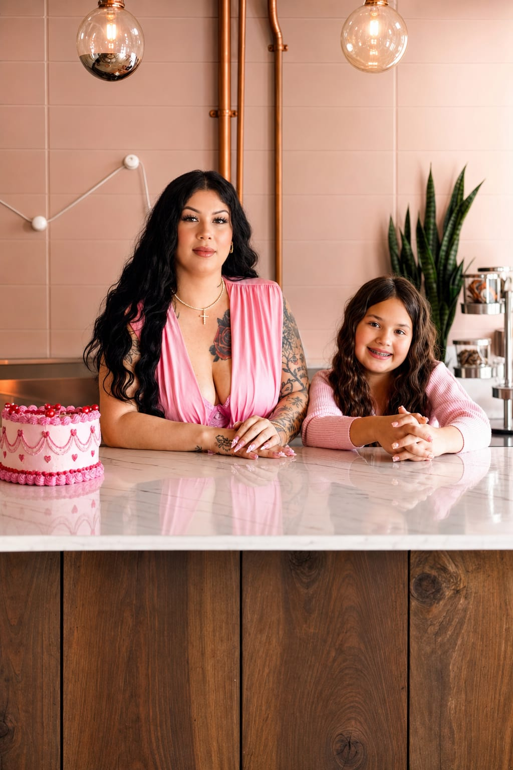 Aaliyah and her daughter at the bakery counter