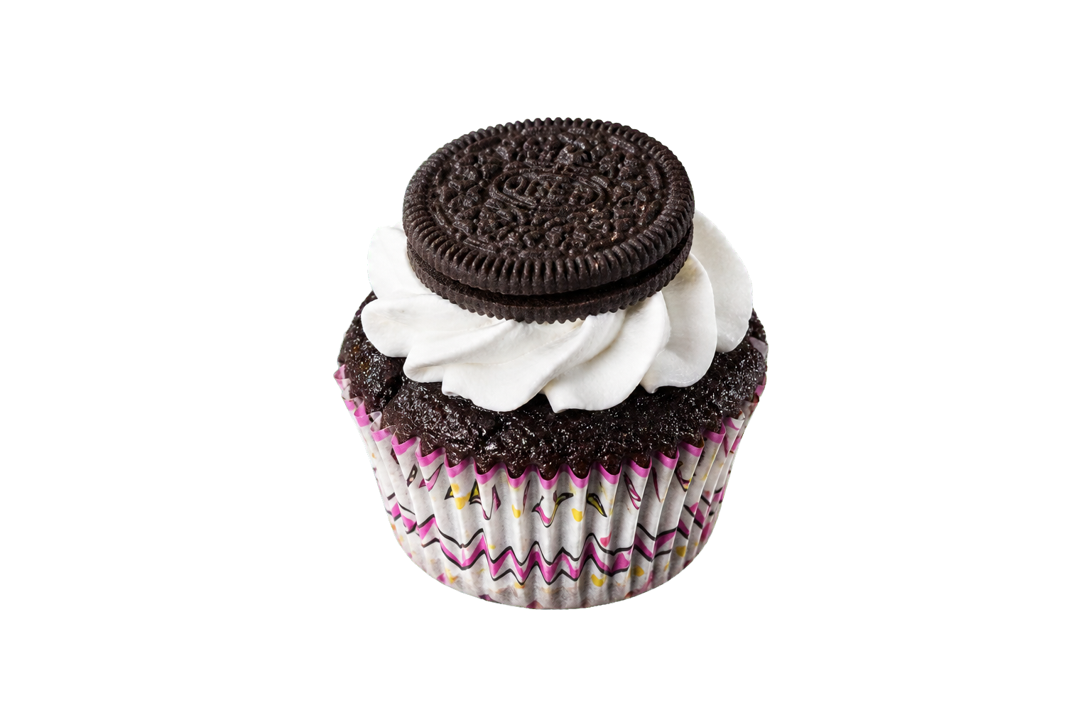 Cookies and cream cupcake topped with an Oreo